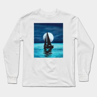 Sail Boat Sunset Over The Sea Long Sleeve T-Shirt